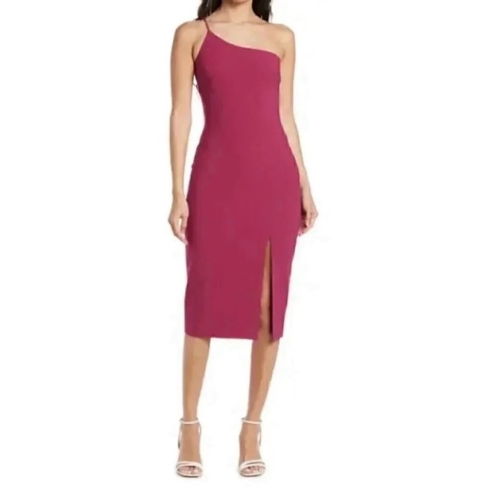 Likely Cassidy One ShoulderCocktail Midi Dress in Magenta